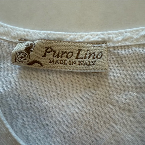 Puro Lino Women’s Linen Dress Colorblock Tan White Sky Blue Size Medium - Picture 10 of 12